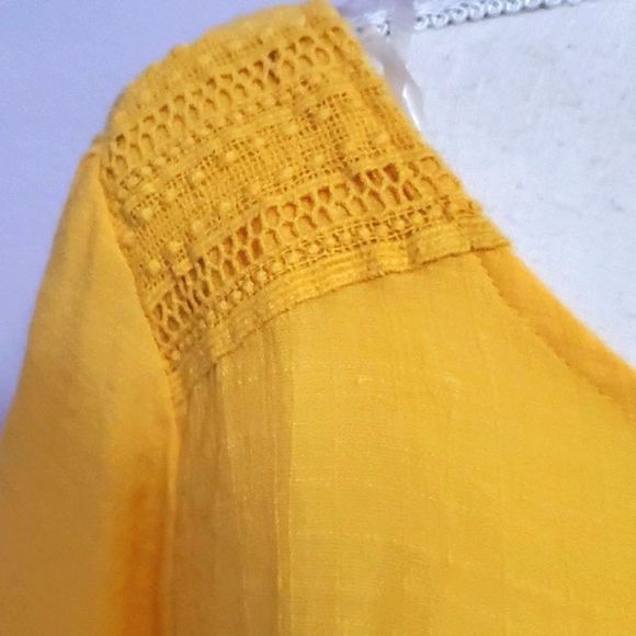 Hope & Harlow Boho Romantic Yellow Laced Swing Flowy High Low Top Spring Easter - Picture 3 of 11